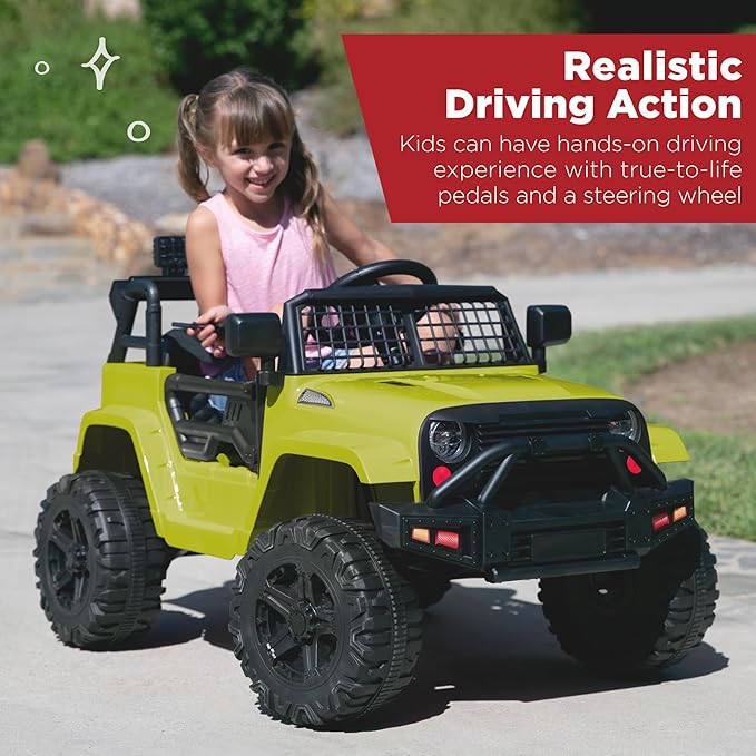 Best Choice Products 12V Kids Ride On Truck Car w/Parent Remote Control, Spring Suspension, LED Lights, AUX Port - Green