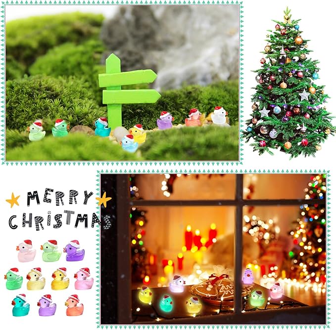 Christmas Mini Resin Ducks 160 Pack Luminous Tiny Duck Glow in The Dark for Garden Micro Landscape Ornament Dollhouse Plastic Tiny Figurines Birthday Party Favors DIY Decoration Craft