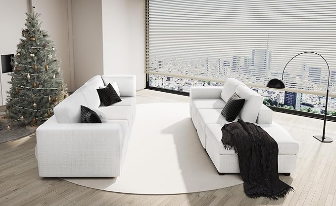 Sectional Couches for Living Room - Modular L Shaped Couch with Ottoman - Beige U Shape Sofa Furniture Set 6 Piece Modern Upholstered Oversized Daybed Sleeper Sofas