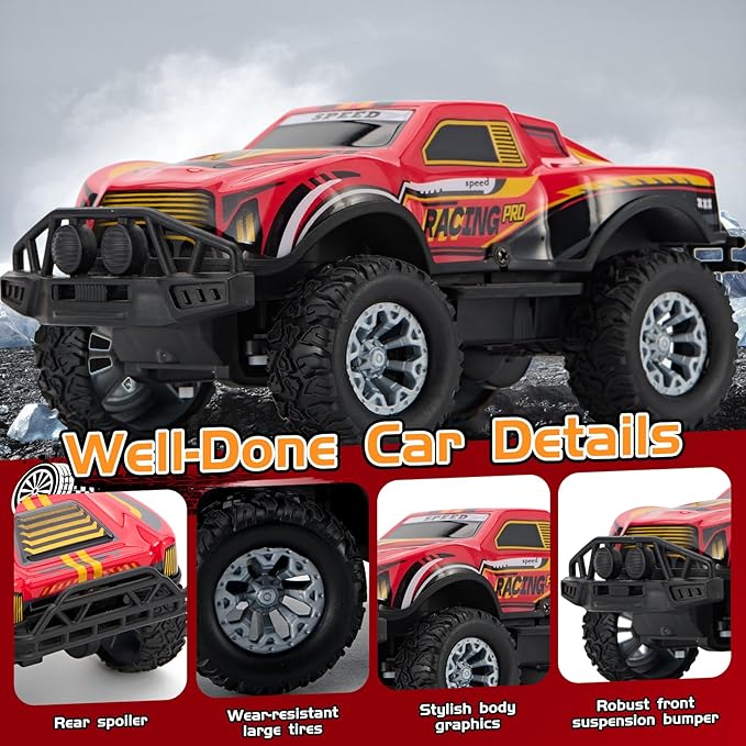 Remote Control Cool Off-Road Vehicle Truck, 2.4GHz RC Car with LED Lights, 1:20 Scale Off-Road Vehicle, Red RC Truck,Remote Control car from a Long Distance,Gifts for Children (RED)