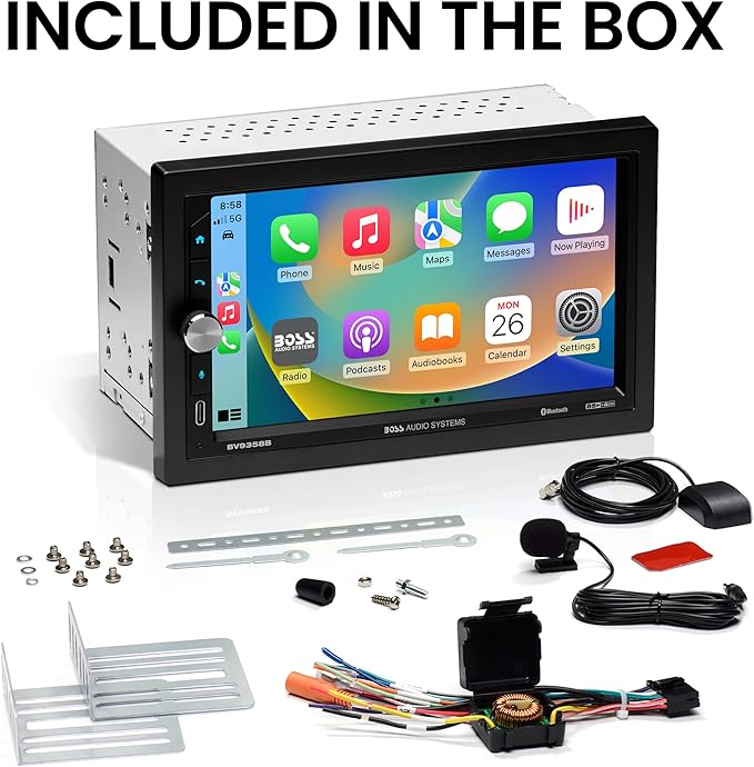 BOSS Audio Systems BV9358B Car Stereo – Wireless CarPlay Android Auto, Double Din, 7 Inch Touchscreen, Bluetooth, NO CD DVD Player, AM/FM Radio Receiver, A/V Input, USB