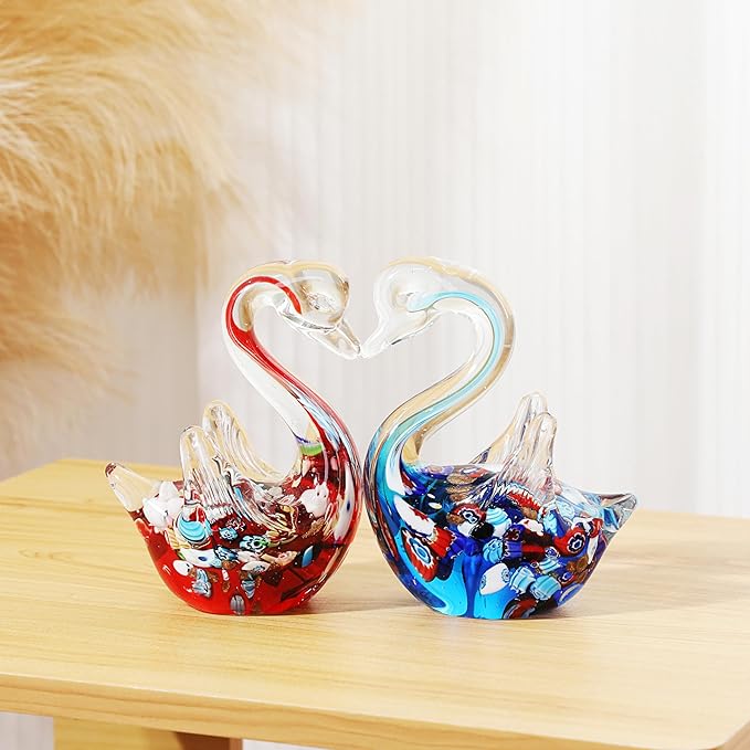 Yao Yuan Handmade Multicolor Glass Swan Figurine - Elegant Swan Decor for Home and Office (red Color)…