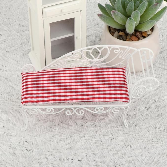 1/12 Miniature Dollhouse Couch Sofa, Miniature Bench, Fairy Garden Ornament Dollhouse Landscape Decoration, Miniature Daybed, White