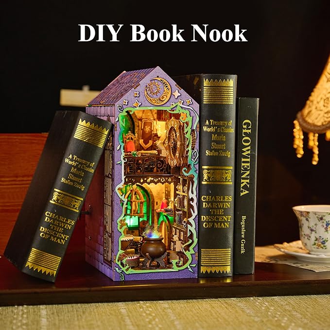 BenBen Book Nook Kit - DIY Miniature House Kit for Adults, Teens, Dollhouse Booknook Tiny House, Bookshelf Decor 3D Wooden Puzzle, Gifts for Family and Friends (Mystic Theurge's Hut)