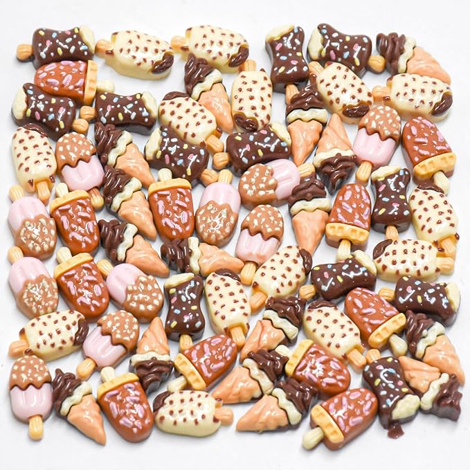 60 Pieces Mini Ice Cream Decor for Dollhouse Accessorie Mini Food Dessert for Crafts Tiny Resin Ice Cream for Dollhouse Mini Kitchen Micro Landscaping Decoration