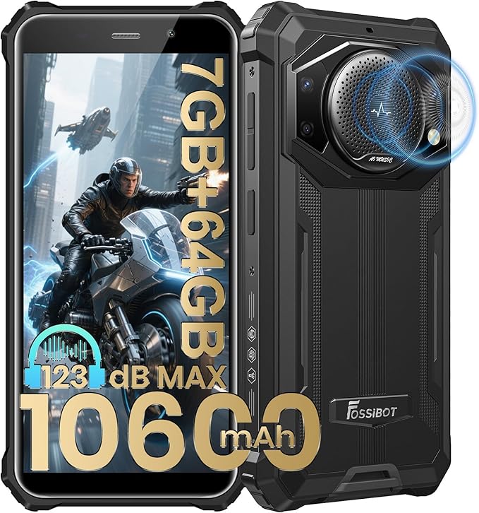 FOSSIBOT F101P Rugged Call Phone，Android 13 7GB+64GB /1TB Rugged Smartphone 10600mAh Unlocked Phone 123dB Loud Volume Phone 5.45" 24MP+8MP Camera Waterproof Smartphone 4G Dual SIM OTG Octa-core 18W