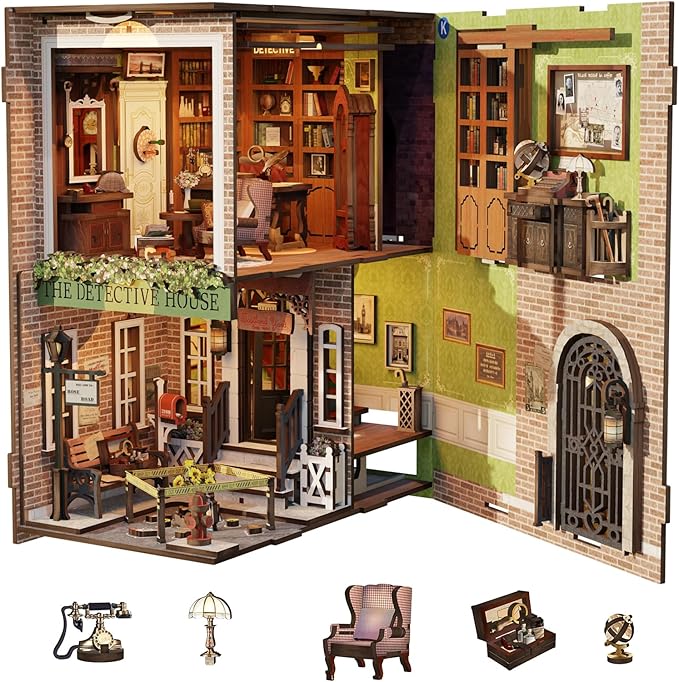 CUTEBEE Book Nook Kit - DIY Miniature House Dollhouse Kit for Adult and Teens, Booknook Bookshelf Decor Alley Model Build with LED Light, Gifts for Family and Friends