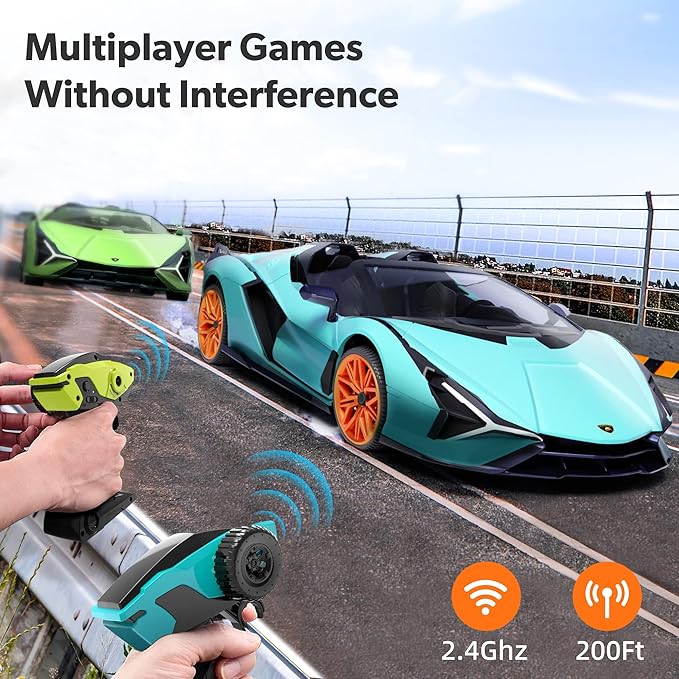 MIEBELY Lamborghini Remote Control Car, 1:12 Scale Lambo Toy Car 2 X 7.4V 900mAh Officially Licensed 12Km/h Fast Rc Cars with Led Light 2.4Ghz Model Car for Adult Boys Girls Birthday Ideas Gift - Blue