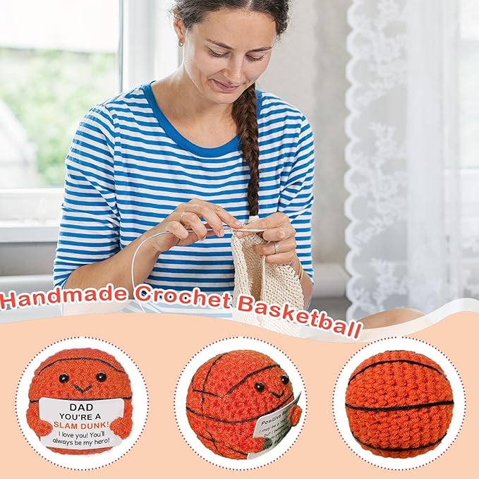 Zelaxeyi Mini Handmade Crochet Basketball for Dad from Daughter, Son or Wife, Cool Christmas & Birthday Present for Dad Father Daddy New Dads, Stocking Stuffer Ideas