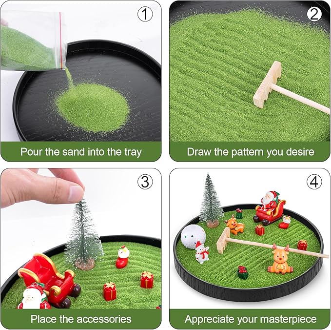Christmas Zen Garden Kit for Desk –8.2'' Mini Zen Garden Desktop Decor with Christmas Accessories, Home Office Desk Decorations Ideal Holiday Decor Gifts for Family and Friend
