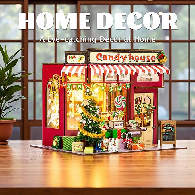 Flever DIY Miniature House Kit, Tiny Home Kit with LED Light, Mini House Build Craft Kits for Adults and Teens, Home Decor Creative Gift for Family/Friends (Christmas Candy House)
