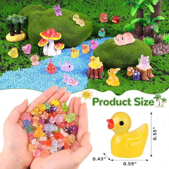 110PCS Mini Resin Animals Tiny Cute Figurines Glow in Dark, Miniature Figures to Hide, Little Animal Small Accessories for Topper Desk Garden Dollhouse Landscape Aquarium Ornaments Crafts & Decor