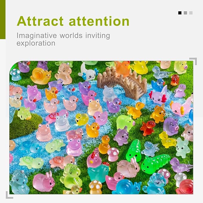 127pcs Mini Resin Animals Figures Bulk Pack-18 Miniature Animal Types with Glowing Effect for Fairy Gardens,Aquariums,Dollhouse,DIY Collection