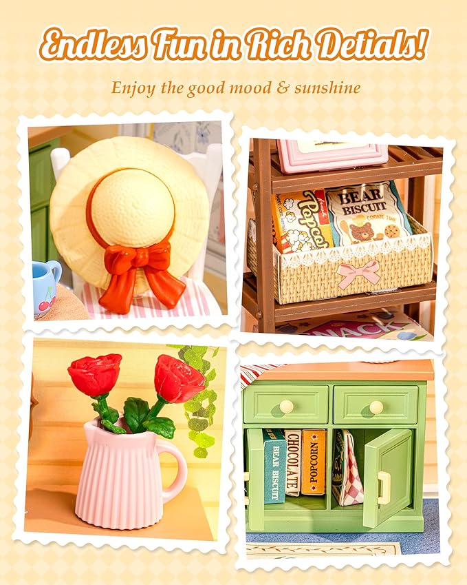 ROBOTIME Super Creator Kits, Plastic Mini House, Expandable Plastic Craf, DIY Miniature House Kit, Tiny Garden Making Kit Model Craft Hobby Unique Gift (Sunshine Sip Porch)
