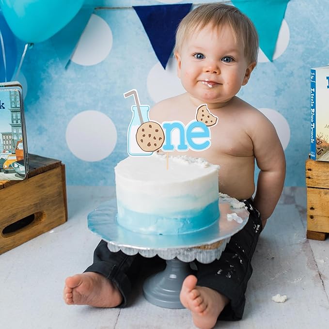 Milk and Cookies one cake topper - Milk and Cookies 1st Birthday Decoration, One Sweet Boy Birthday Decor, Boy FirstBirthday cake topper