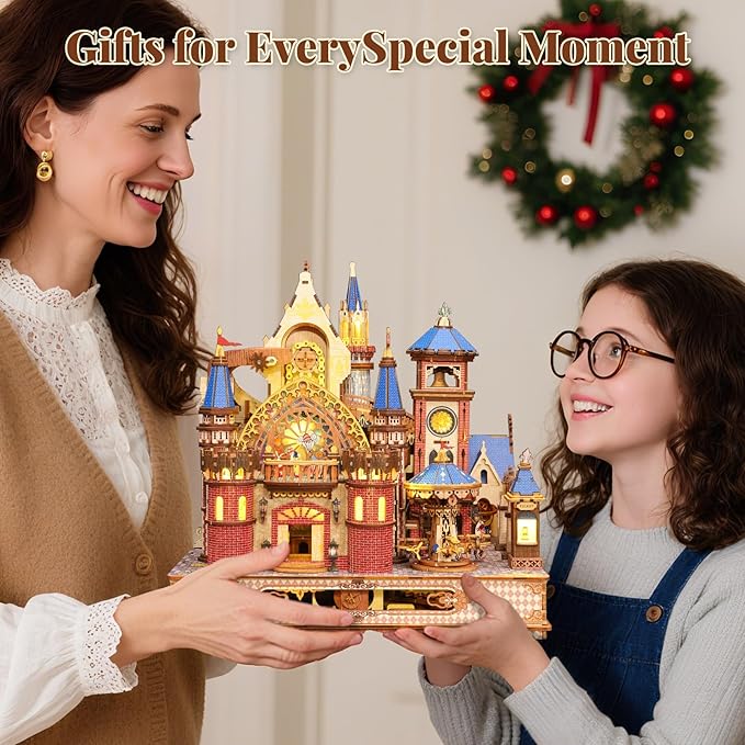 DIY 3D Wooden Puzzles for Adults,Alnwick Castle Miniature House Kit with LED Lights Arts and Crafts for Home Decor Creative Gift for Boys Girls