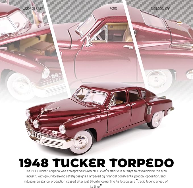 1948 Tucker Torpedo 1/18 Scale Die-Cast Metal Model Premium Classic Vintage Alloy Collection Cars with Display Case, for Kids Men and Teens Dad 14+ Year