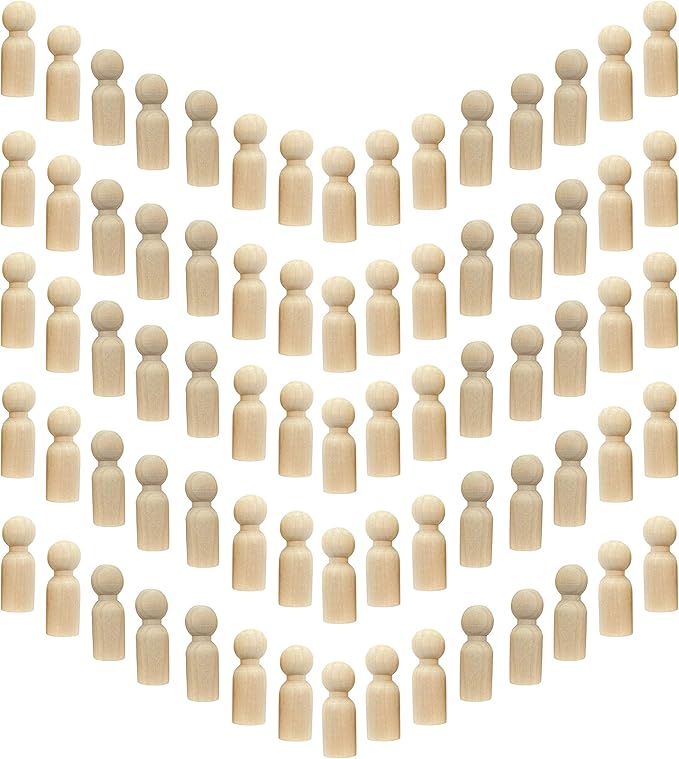 75 Pieces Wood Peg Dolls Unfinished Wooden People Craft Blank Family Figures 5/8 x 1-3/4 inch
