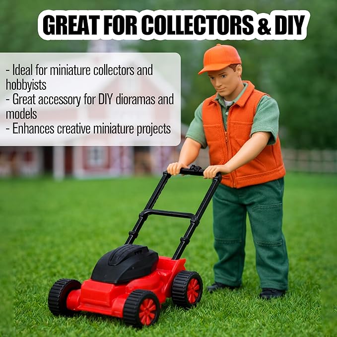 Miniature Dollhouse Lawnmower Model for 1:18 Scale, Creative Red Lawn Mower Mini Ornament Decoration, Realistic Compact Lightweight Decor for Doll House Home Festival Scenes