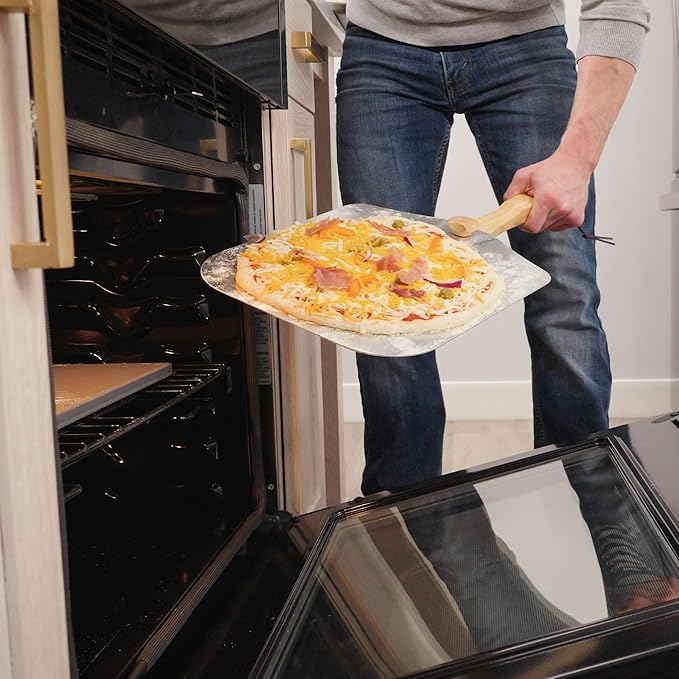 Old Stone Pizza Kitchen Aluminum Pizza Peel with Collapsible Wooden Handle, 12x14-Inch
