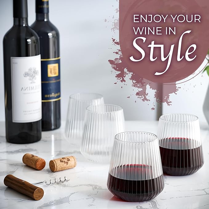 Exquisite 48 Pcs Unbreakable Stemless Plastic Wine Glasses Disposable Wine Glasses Stemless 12 Oz Ribbed Plastic Cups Reusable Clear Party Cups Disposable Cocktail Glass For Weddings & Events