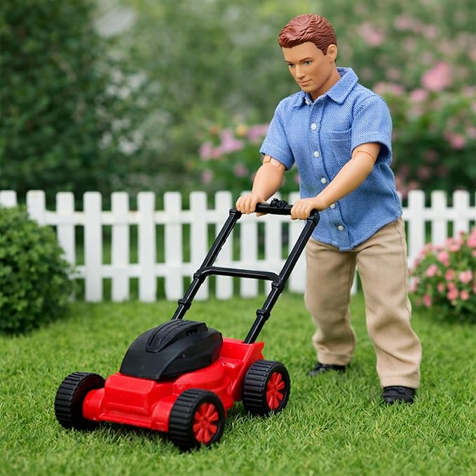 Miniature Dollhouse Lawnmower Model for 1:18 Scale, Creative Red Lawn Mower Mini Ornament Decoration, Realistic Compact Lightweight Decor for Doll House Home Festival Scenes