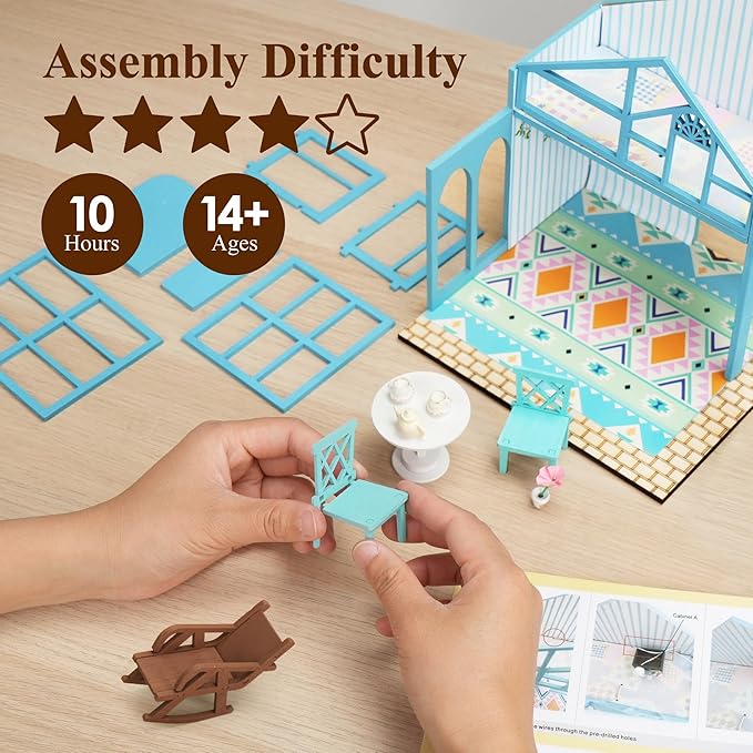 BenBen DIY Miniature House Kit, Mini House Building Kit for Adults, Model Craft Kits with Furniture, Tiny Dollhouse Diorama to Build for Hobbies, Gifts for Family and Friends(Garden Tea House)