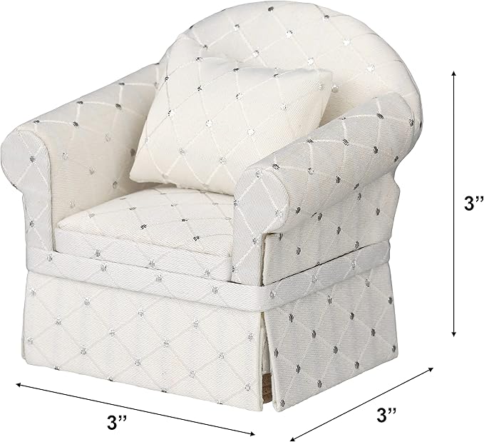 Dollhouse Sofa Armchair Upholstered, Miniature Living Room Furniture Chair, Fabric, Accessories for 6 inch Dolls, 1/12 Scale