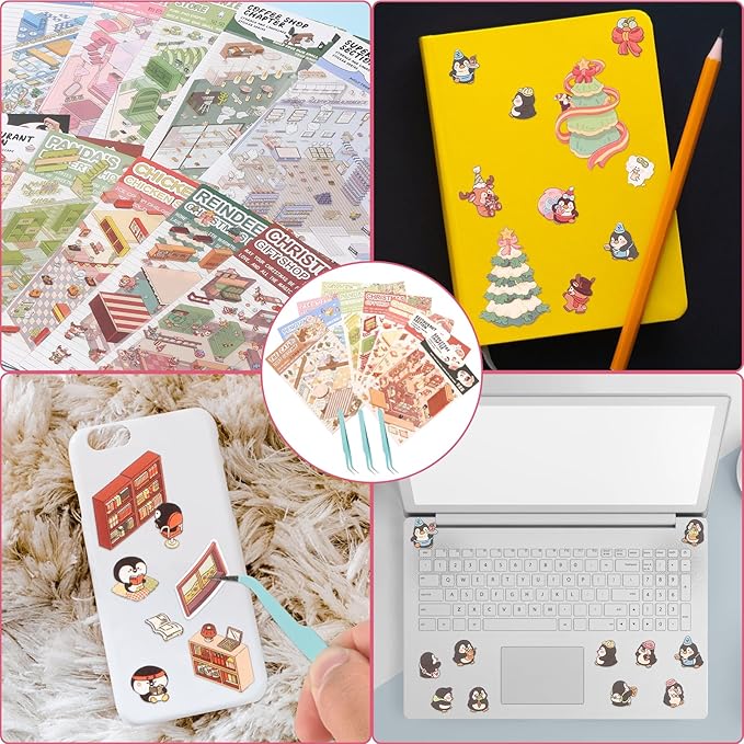 DIY 3D House Sticker Set for Adults & Kids - Creative Miniature Room Scenes with Cartoon Decals, Cute Home Decor Stickers to Build Your Own 3D Model Scenes (Set 5)