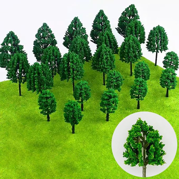 Cayway 60 PCS Miniature Trees Mixed Model Trees Mixed Colors Accessories Model Train Scenery Architecture Trees Fake Trees for Building Model, Model Scenery with No Bases