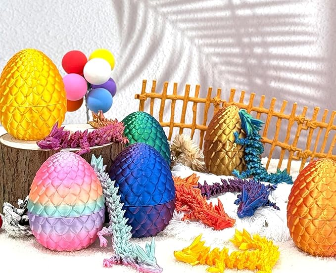3D Printed Dragon Fidget Toys Dragon Egg 12inch Flexible Dragon Toy 3D Printed Dragon Egg with Articulated Dragon Inside Fidget Toys for Autism/ADHD Easter Toys Gifts (YellowGreen)