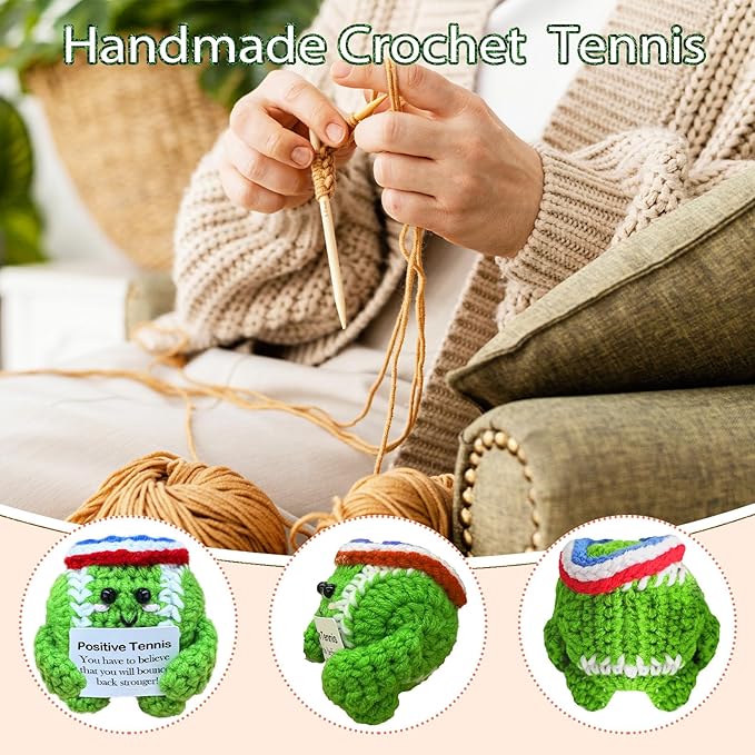 Fouliki Handmade Crochet Tennis,Birthday Gift for Fans and Friends,Emotional Support Gifts for Tennis Enthusiast,Custom Gift for Men and Women Ball Players,Funny Desk Decor