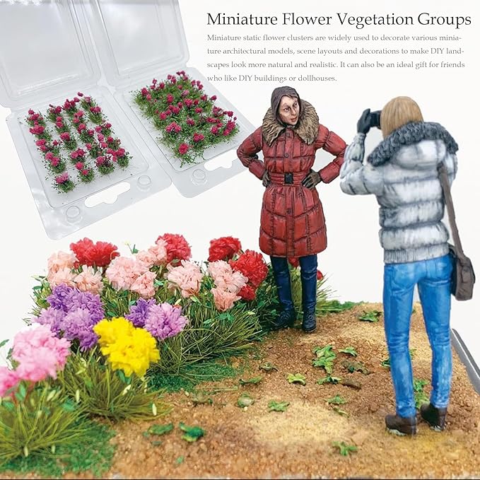 Woohome Flower Cluster Flower Vegetation Groups Grass Tufts Miniature Static Scenery for DIY Architecture Building Model Railway Train Diorama Garden Scenery Landscape Layout (Rose, Red)