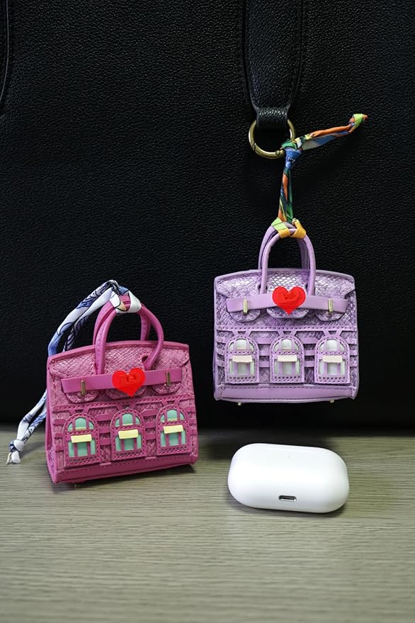 Buyborgood Women's 2 PCS Mini Tote Bag Charms Keychain Pouch Small Coin Purse Wallet (Rose + Purple)