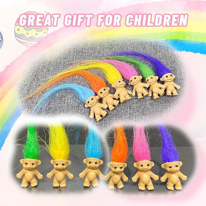 16pcs Mini Troll Dolls, PVC Vintage Troll Doll Mini Action Figures 1.2" Cake Toppers Chromatic Adorable Cute Little Guys Collection, School Project, Arts Crafts, Party Favors