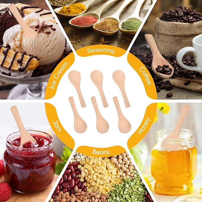 Boao 24 Pcs Small Wooden Spoons, 3.5'' L, Mini Wood Natural Tiny Spoons Wooden Little Teaspoons for Jars Sugar Creamer Honey Spices Salt Kitchen Supplies (Light Wood)