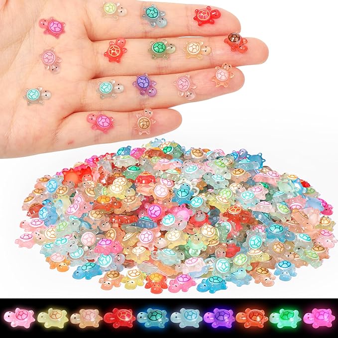 500 Pcs Luminous Mini Resin Turtles Tiny Turtles for Crafts Miniatures Mini Resin Animals Miniatures for Crafts Fairy Garden Dollhouse Micro Landscaping Decoration Style 2