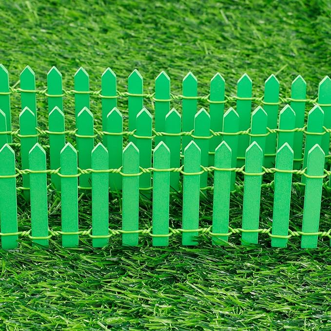 Mini Fairy Garden Fence, 35.5x2 Inch Cuttable Small Wood Picket Fence, DIY Miniature Accessories Decoration for Dollhouse, Crafts, Vegetable Platter, Cake(Light Green)