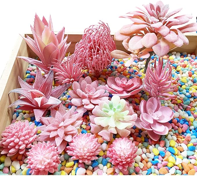 Cayway 15 PCS Artificial Succulent Plants, Red Fake Succulent, Unpotted Faux Succulent Assortment in Flocked Purpl in Different Type for Birthday Home Decor Indoor Wall Garden DIY