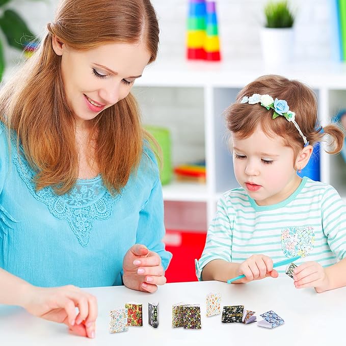 Skylety 24 Pieces 1:12 Scale Miniatures Dollhouse Books Assorted Miniatures Dollhouse Accessories Small Books Decoration Accessories Doll Toy Supplies(Floral Style)