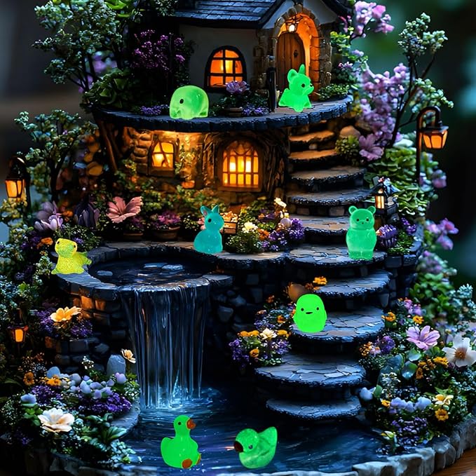 LIINWNIRS 200 Pcs Mini Resin Ducks Animals Kit Accessories Variety Pack Glow Animal Figurines Resin Mini Garden Decor for Garden Micro Landscape Aquarium Potted Dollhouse Decor