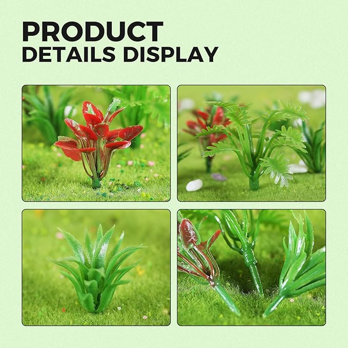 Yetaha 90 Pcs Mini Model Trees, Miniature Plants Green Shrubs Bush Models, Artificial Plants for Train Scenery Railway Sand Architecture Craft DIY Landscape Dollhouse Cake Topper Decor