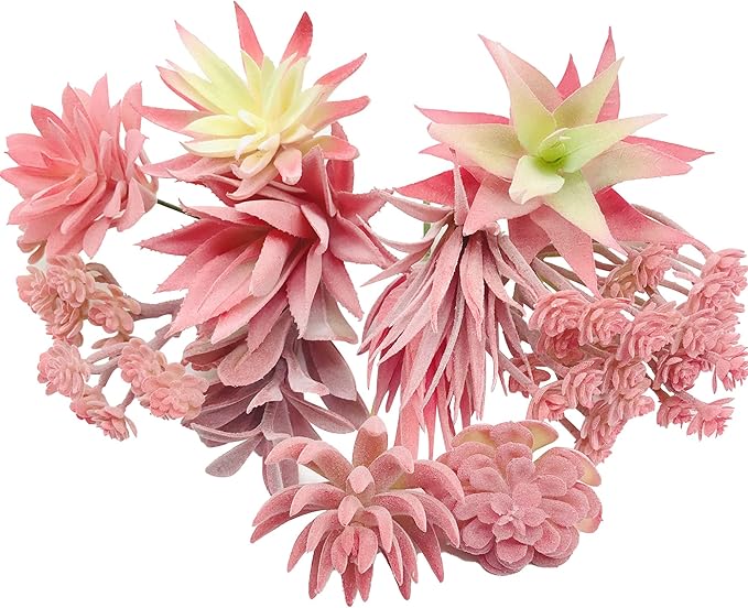 Woohome 20 PCS Artificial Succulent Plants, Red Fake Succulent, Unpotted Faux Succulent Assortment in Flocked in Different Type for Birthday Home Decor Indoor Wall Garden DIY