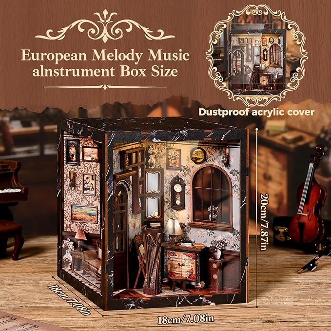 Book Nooks for Adults, DIY Miniature Dollhouse Book Nook Kit with Led Light Classical Music Room Crafts for Adults with Led Light Book Nook Kits Gifts for Family and Friends