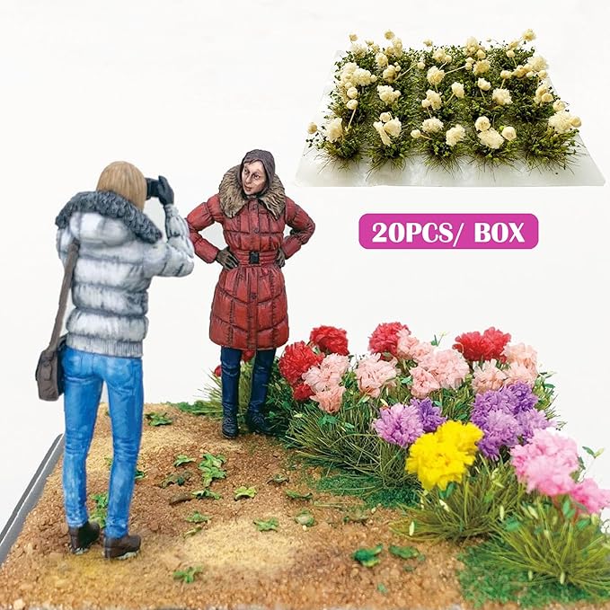 Woohome Flower Cluster Flower Vegetation Groups Grass Tufts Miniature Static Scenery for DIY Architecture Building Model Railway Train Diorama Garden Scenery Landscape Layout (Gardenia, White)