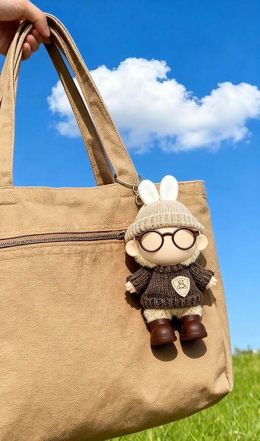 17cm Doll Clothes – 5-Piece Set, Hat + Sweater + Small Backpack + Glasses + Shoes, Cute and Premium Dolls Outfit Accessories (Khaki Brown)