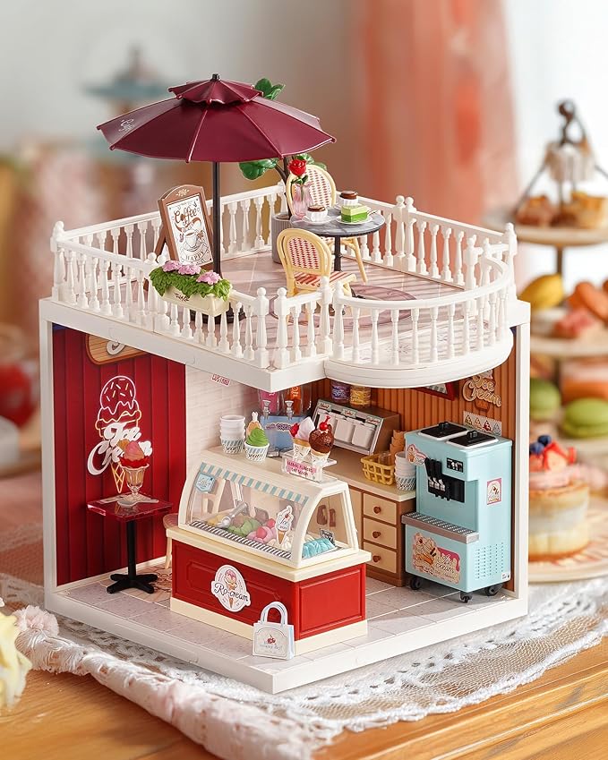 Rolife Super Creator Accessories Chic Café Terrace, Tiny House Building Blocks for Little Dolls, DIY Plastic House Model Building Kits for Teens, DIY Crafts/Hobbies for Adults (Chic Café Terrace)