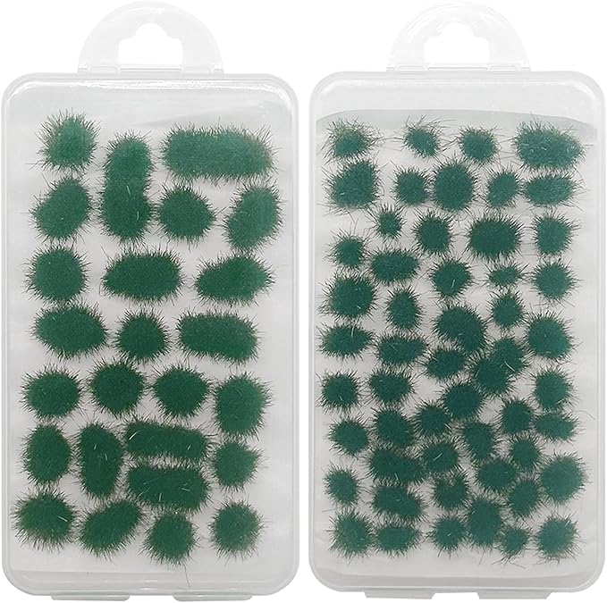 Woohome 78 PCS Static Grass Tuft 2 Size Model Grass Tufts Railway Artificial Grass Dark Green Miniature Grass Tuft Terrain Kit for DIY Model Railway Fairy Garden Diorama Scenery