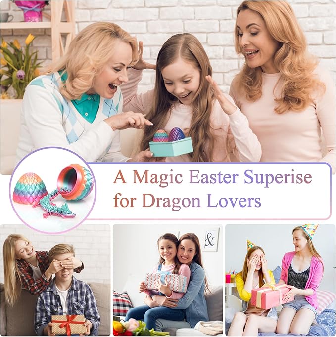 3D Printed Dragon Fidget Toys Dragon Egg 12inch Flexible Dragon Toy 3D Printed Dragon Egg with Articulated Dragon Inside Fidget Toys for Autism/ADHD Easter Toys Gifts (YellowGreen)