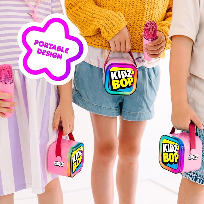 Move2Play, Kidz Bop Mini Karaoke Machine for Kids | Official Kidz Bop | Bluetooth Speaker with Microphones | Toddler Music Toy | Christmas Stocking Stuffer | Girls & Boys Age 2, 3, 4, 5, 6+